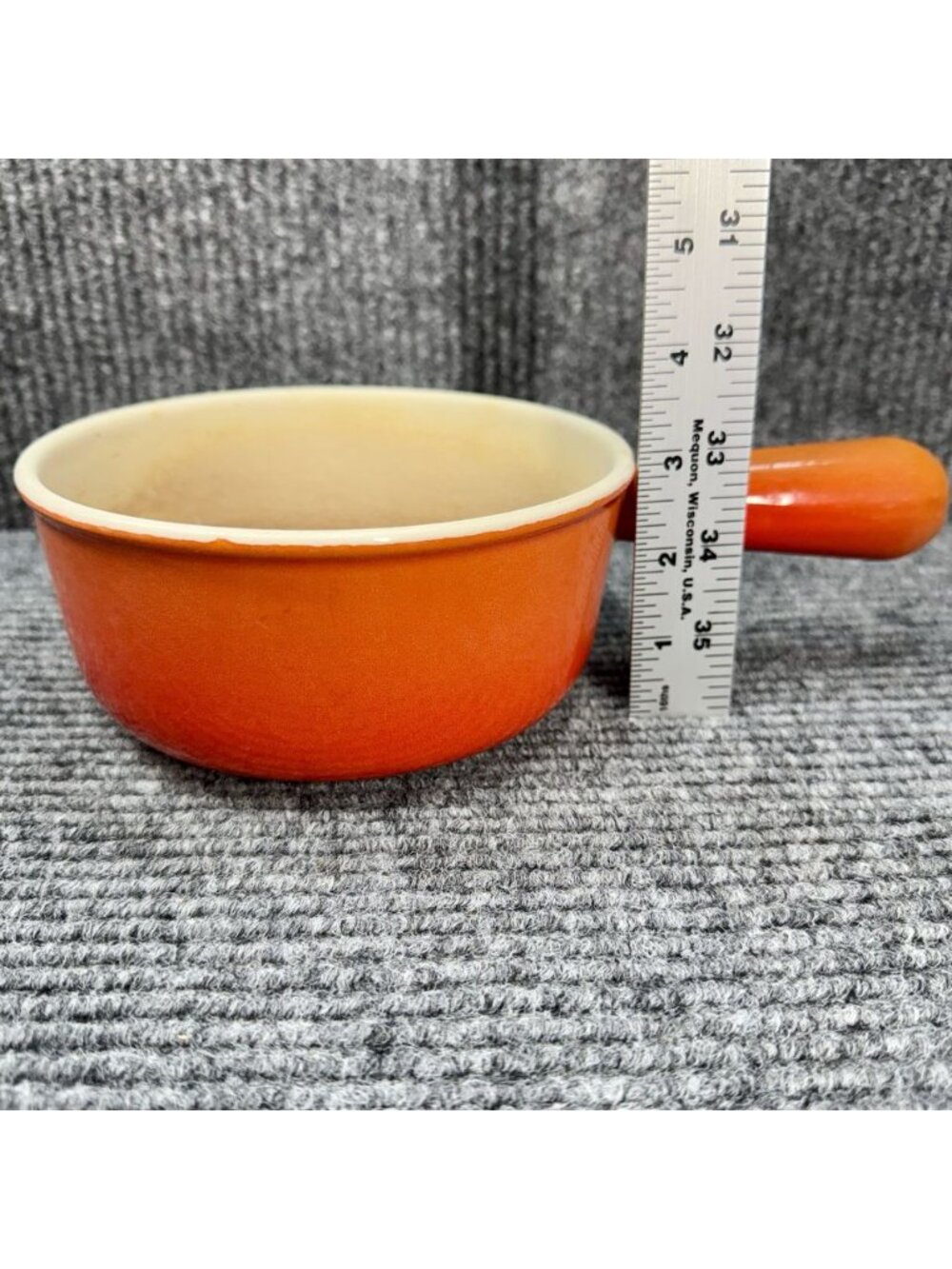 Vintage Le Creuset #16 Flame Orange Sauce Pan w/Lid Ombré Hollow Handle Cookware - Picture 14 of 15